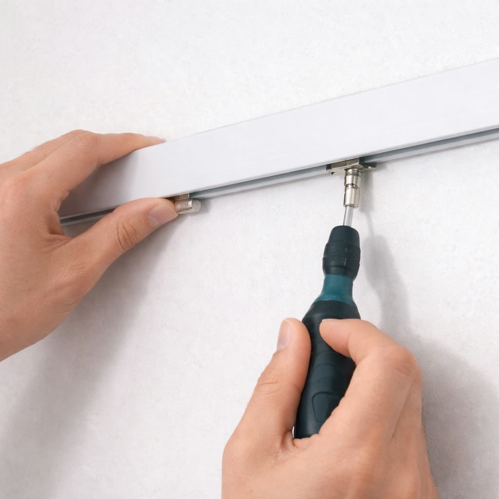Screwing the aluminium rail to the wall